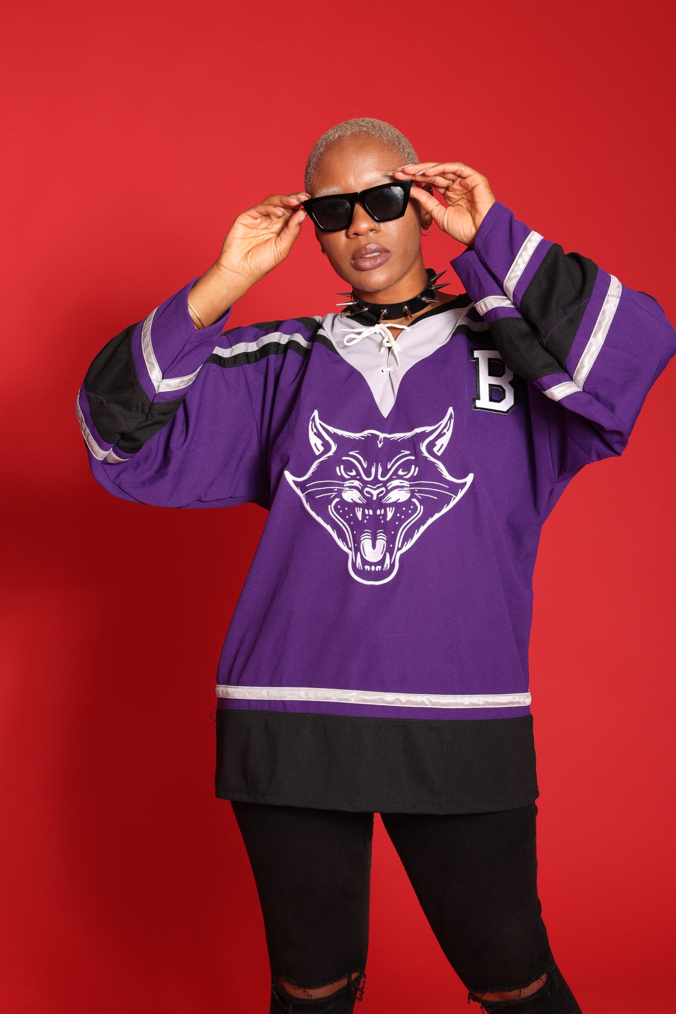 Custom Purple White-Black Hockey Jersey Men's Size:2XL